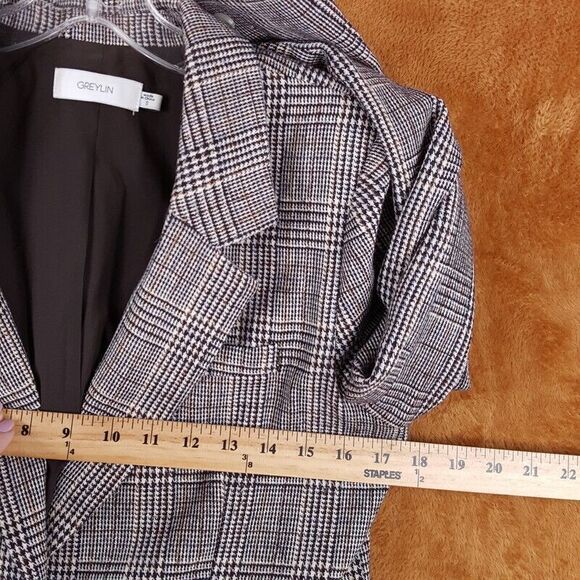GREYLIN Blazer Womens Small Tan Check Lined One Button Single Vent Workwear - Picture 6 of 8